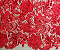 Red lace fabrics 90cm wide polyester wedding dress fabric beautiful big flower hollow embroidery dress fabric by yard